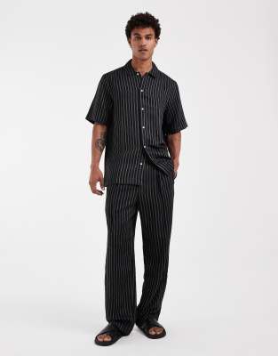 Tommy Hilfiger linen mix pants in black pinstripe - part of a set