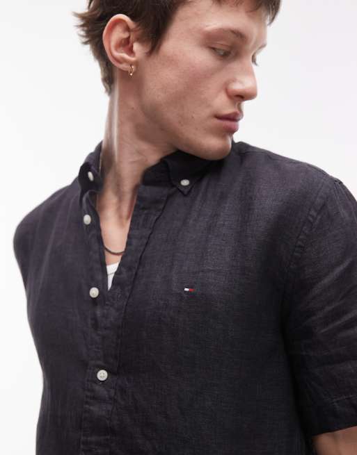 black tommy hilfiger dress shirt Womens Tommy Hilfiger Black Oversized Fit Linen Shirt US 4