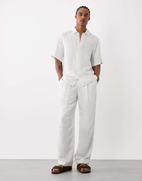 Tommy Hilfiger linen trousers co-ord in white pinstripe - view 1