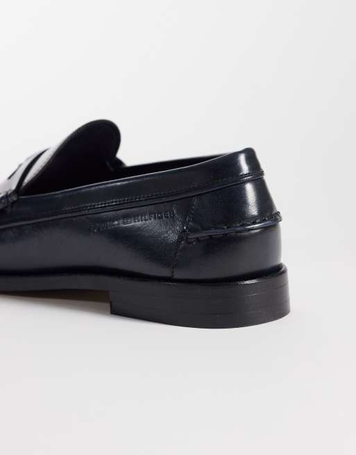 Tommy Hilfiger loafers van premium leer met plooien in navy, 3 van 4