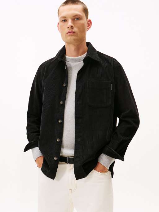 Tommy Hilfiger – Locker geschnittene Hemdjacke aus Cord in Schwarz