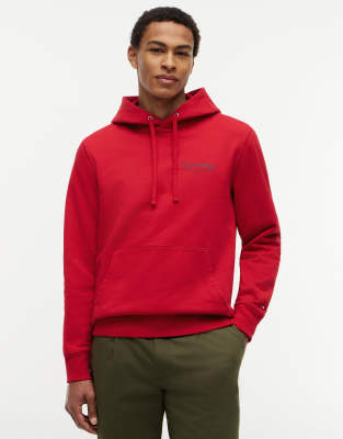 Locker geschnittener Kapuzenpullover aus Frottee in Rot mit Grafikprint auf dem Rücken Rot L