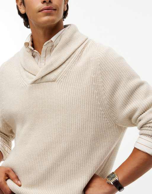 Tommy Hilfiger locker geschnittener Rippstrick-Pullover mit Schalkragen in meliertem Oatmilk, 3 von 6