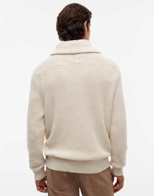 Tommy Hilfiger locker geschnittener Rippstrick-Pullover mit Schalkragen in meliertem Oatmilk, 4 von 6