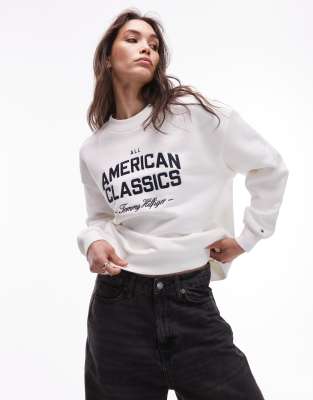 Tommy Hilfiger - Locker geschnittenes College-Sweatshirt aus Frottee in Ecru-Weiß
