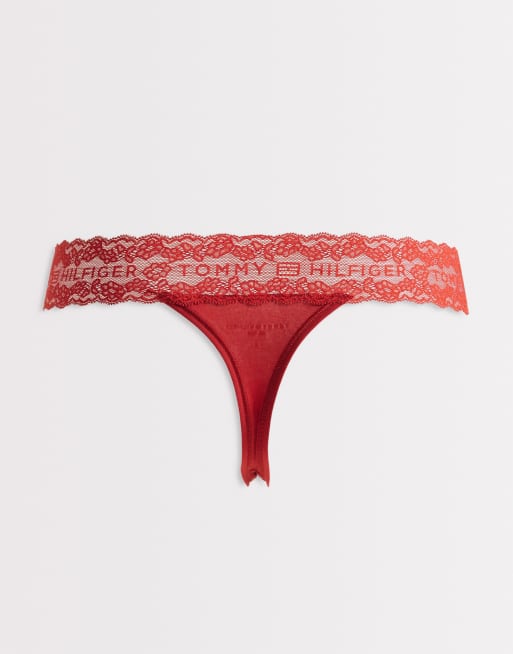 Tommy Hilfiger – Logo – 3 -Pack Tangas aus Spitze in Rot/Weiß/Rosa, 3 von 3