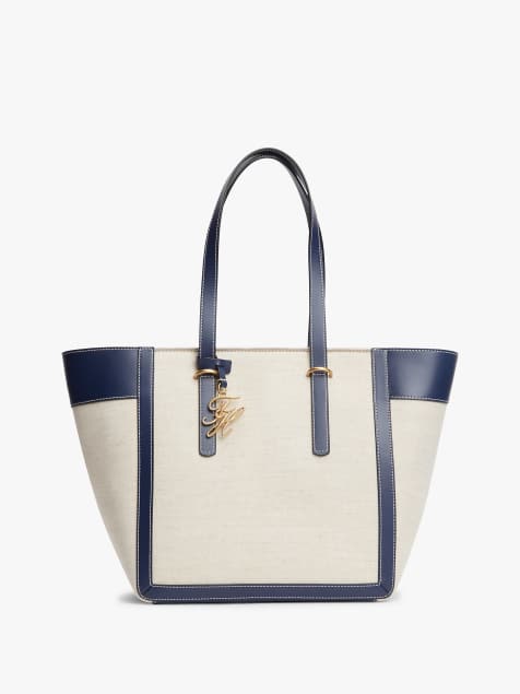Tommy Hilfiger Logo charm linen blend canvas tote bag in multi blue - view 1