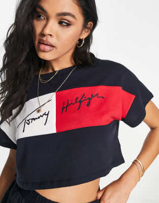 Tommy Hilfiger large logo mesh oversized beach top in navy