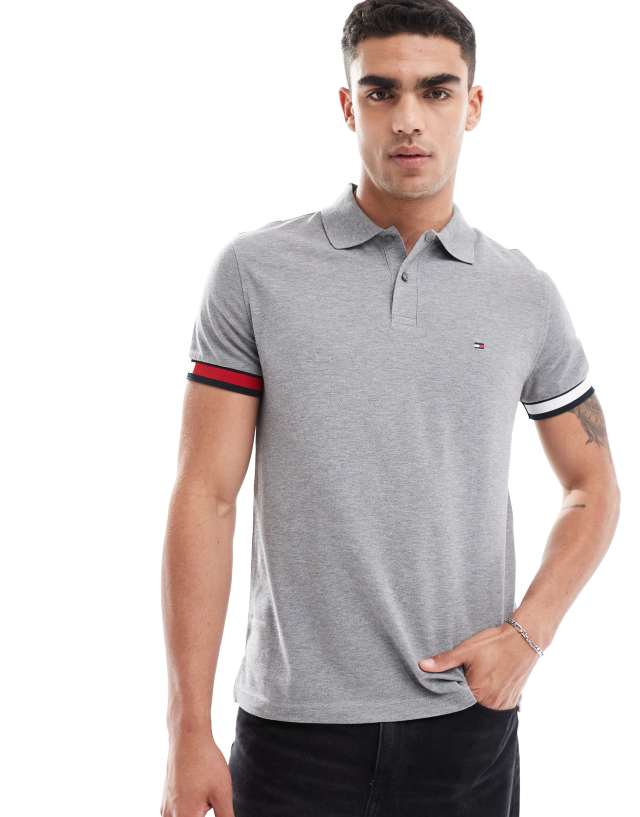 Tommy Hilfiger - logo cuff slim fit polo in grey heather