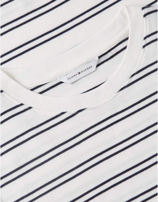 Tommy Hilfiger Logo embroidery interlock knit boxy t-shirt in twin stp ecru / blue ink, 6 of 6