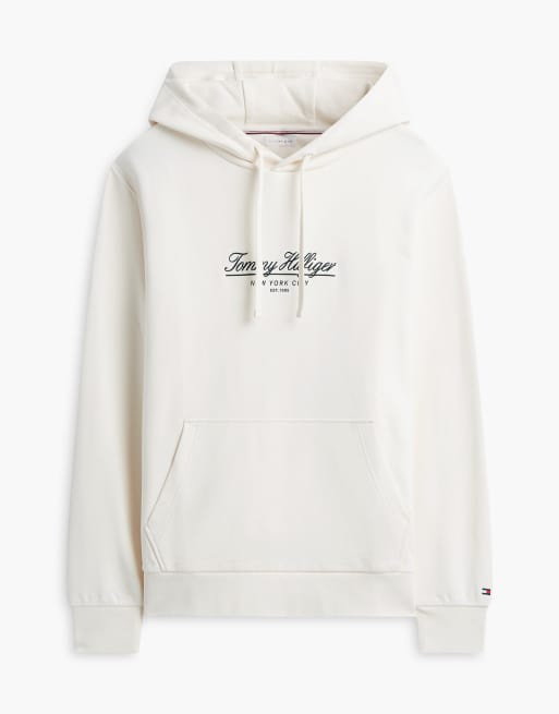 Tommy Hilfiger Logo embroidery terry drawstring hoody in ivory petal, 5 of 6