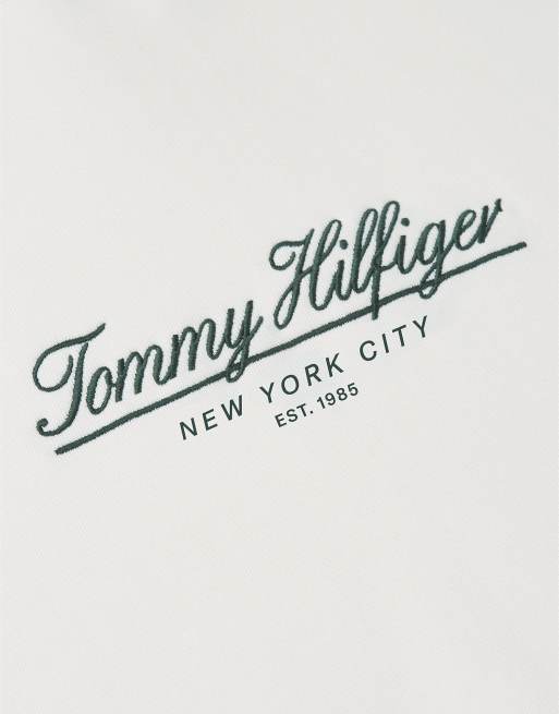 Tommy Hilfiger Logo embroidery terry drawstring hoody in ivory petal, 6 of 6