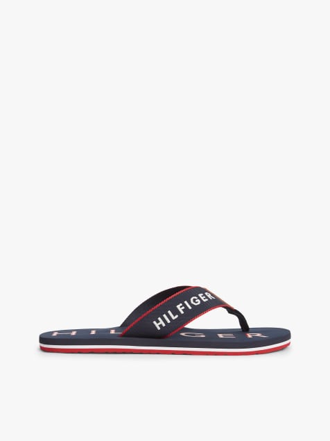 Tommy Hilfiger Logo embroidery webbing strap flip-flops in dark blue - view 1
