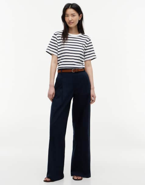 Tommy Hilfiger Logo embroidery wide leg chinos in dark blue - view 1