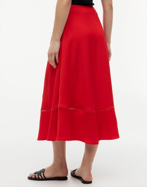 Tommy Hilfiger Logo flare midi skirt with linen in fire red, 4 of 6