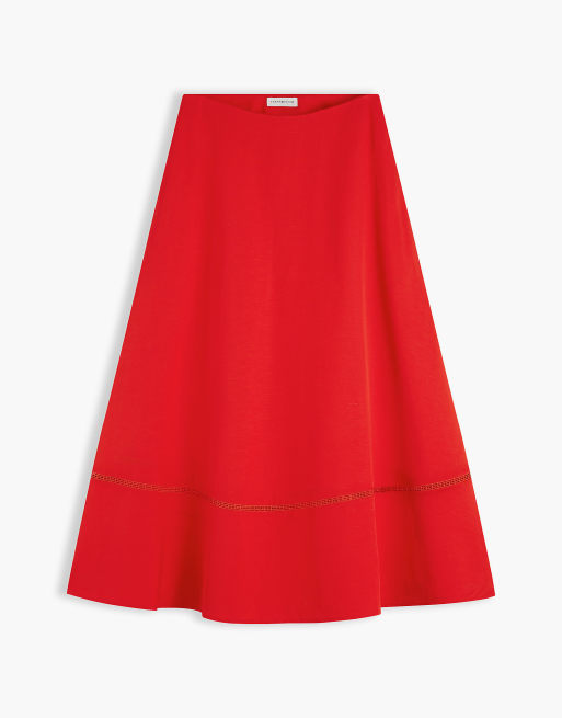 Tommy Hilfiger Logo flare midi skirt with linen in fire red, 5 of 6