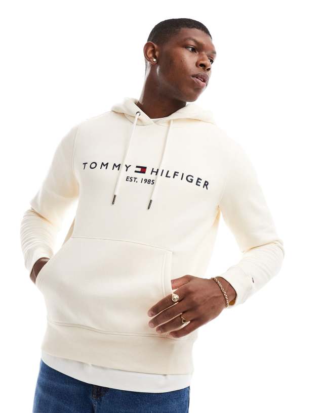 Tommy Hilfiger - logo hoodie in cream