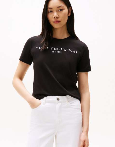 Tommy Hilfiger Logo jersey crew neck t-shirt in black - view 1