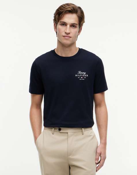 Tommy Hilfiger Logo jersey crew neck t-shirt in light blue - view 1