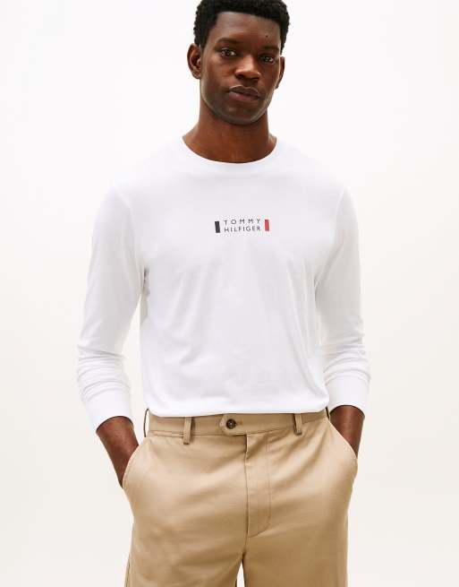 Tommy Hilfiger Logo jersey long sleeve t-shirt in white