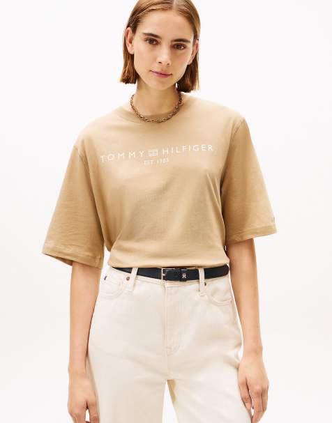 Tommy Hilfiger Logo jersey relaxed crew neck t-shirt in brown - view 1