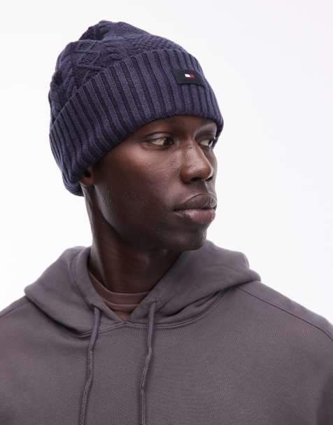 Tommy Hilfiger logo knitted beanie in blue - view 1