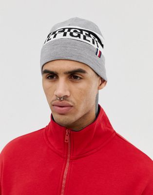 Tommy Hilfiger logo knitted beanie in grey | ASOS