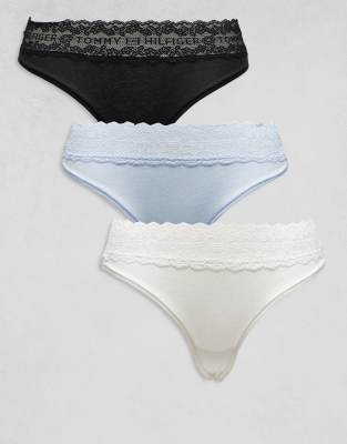 Tommy Hilfiger Logo Lace 3 Pack Bikini Briefs In Multi