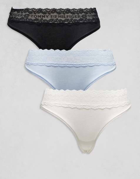Tommy Hilfiger Logo lace 3 pack bikini briefs in black/white/blue - view 1