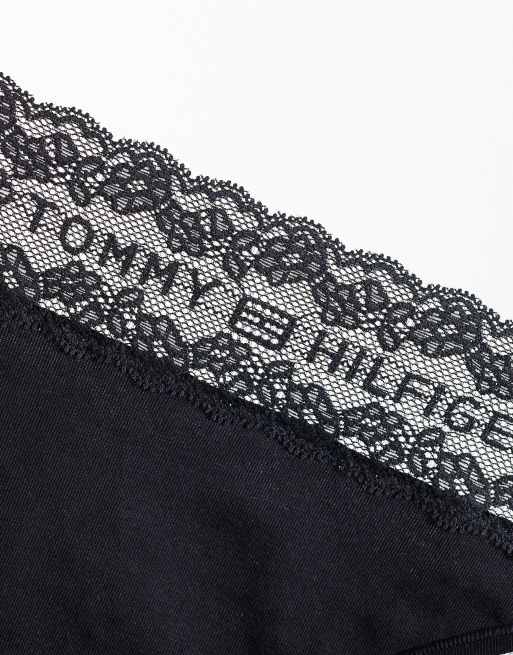 Tommy Hilfiger Logo lace 3 pack tanga thongs in black/white/blue, 2 of 3