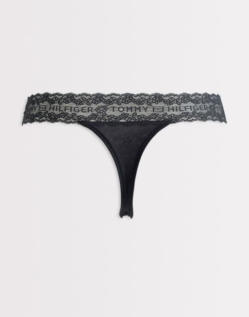 Tommy Hilfiger Logo lace 3 pack tanga thongs in black/white/blue, 3 of 3