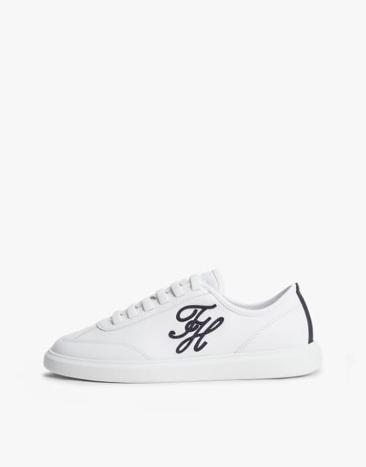 Tommy Hilfiger Logo lightweight leather court trainers in white, 7 of 7