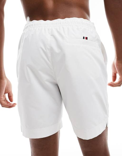 Tommy Hilfiger logo long drawstring swim short in white ASOS
