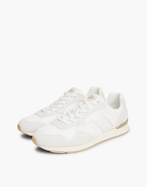 Tommy Hilfiger Logo mixed texture trainers in ecru, 2 of 7