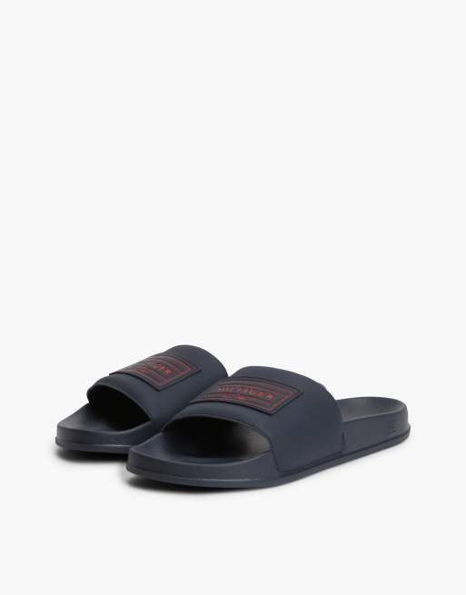 Tommy Hilfiger Logo patch contoured footbed pool slides in dark blue, 2 of 7