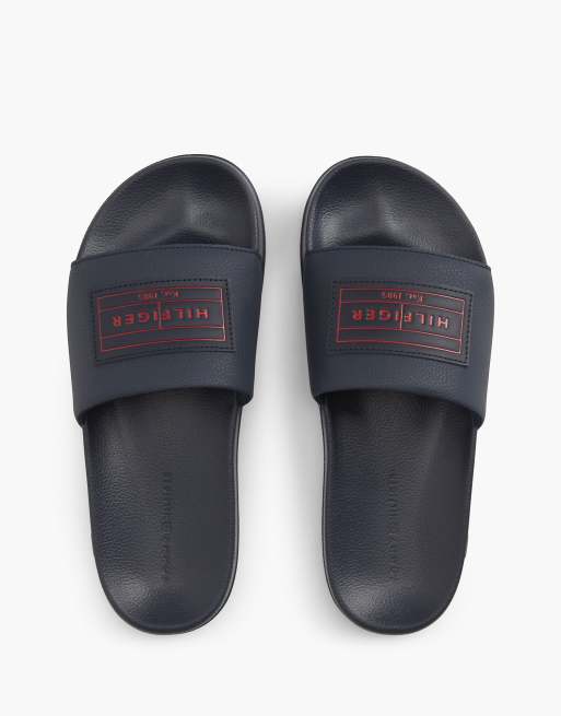 Tommy Hilfiger Logo patch contoured footbed pool slides in dark blue, 3 of 7