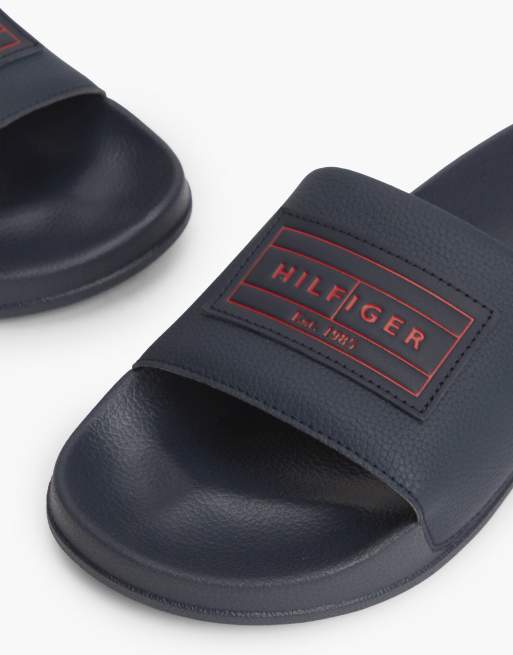 Tommy Hilfiger Logo patch contoured footbed pool slides in dark blue, 6 of 7