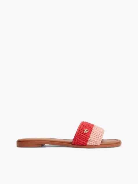 Tommy Hilfiger Logo plaque colour-blocked woven mules in multi red - view 1