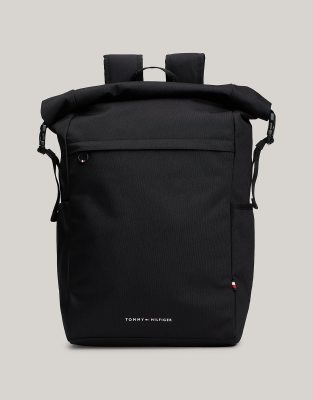 Tommy Hilfiger Logo Roll-Top Backpack in Black