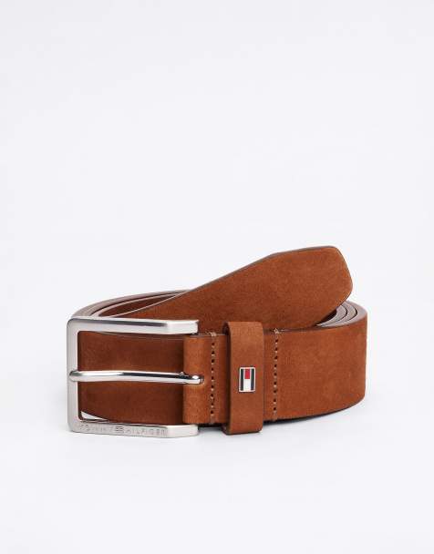 Tommy Hilfiger Logo square buckle leather belt in dark brown - view 1