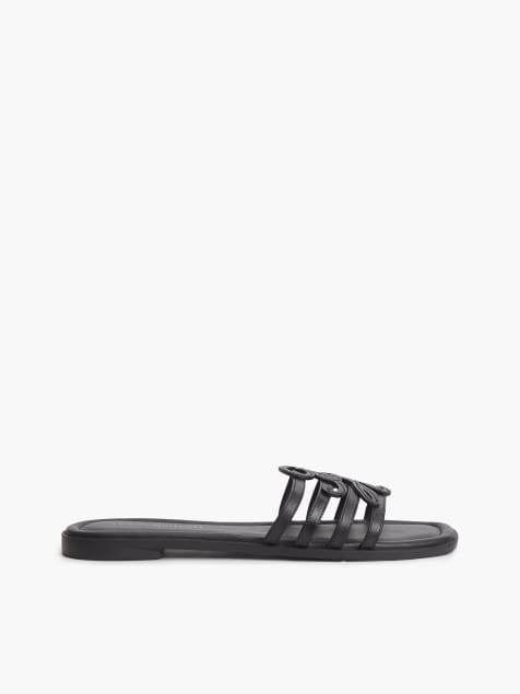 Tommy Hilfiger Logo strap leather mules in black - view 1