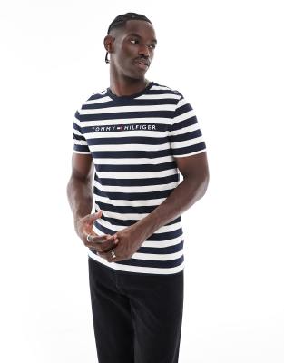 logo stripe t-shirt in navy and white