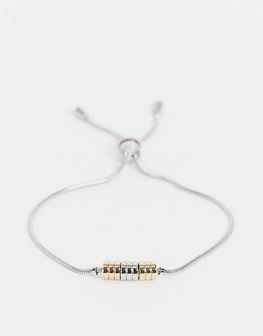 Tommy Hilfiger logo stripe toggle bracelet in silver mix