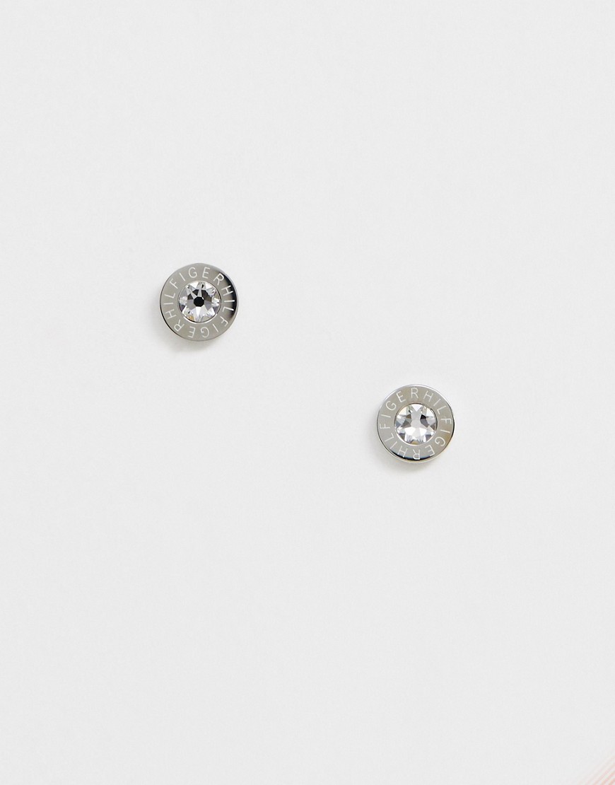 Tommy Hilfiger logo stud earrings in silver