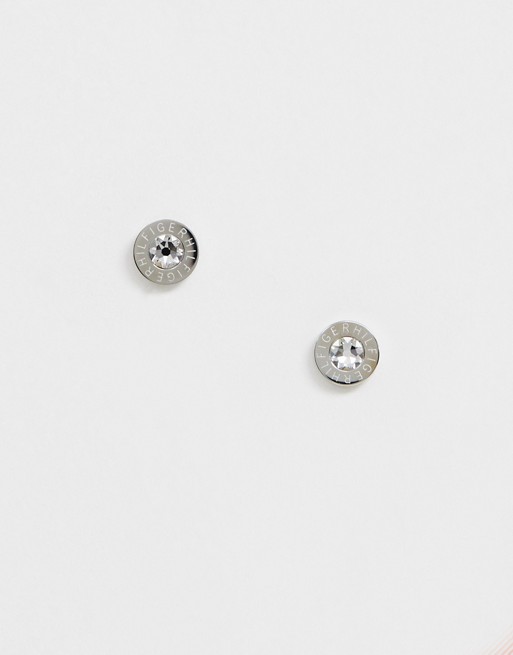Tommy Hilfiger logo stud earrings in silver