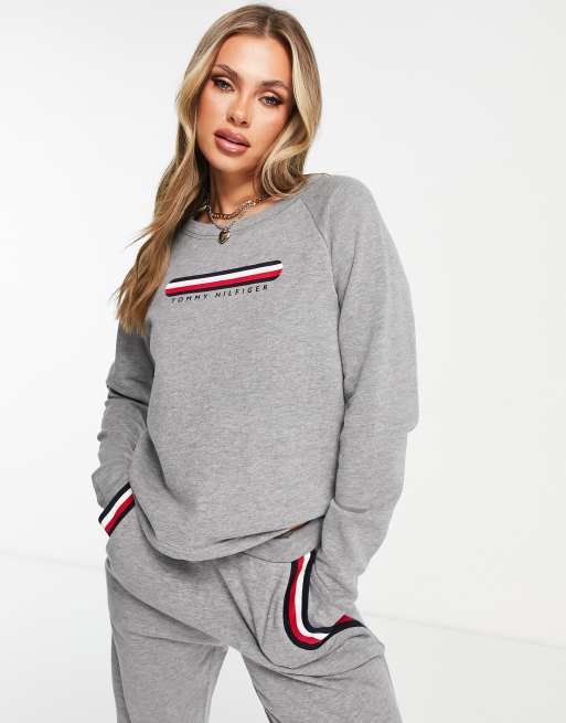 Tommy Hilfiger Women's Logo-Stripe Sweatshirt (Medium, Pearl Grey Heather)