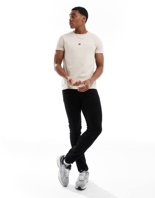 Tommy Hilfiger logo t-shirt in beige, 3 of 4