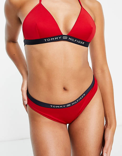 voksenalderen immunisering for meget Tommy Hilfiger logo tape bikini bottom in red | ASOS