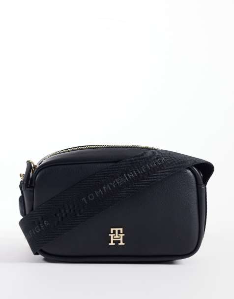 Tommy Hilfiger logo tape camera bag in black - view 1