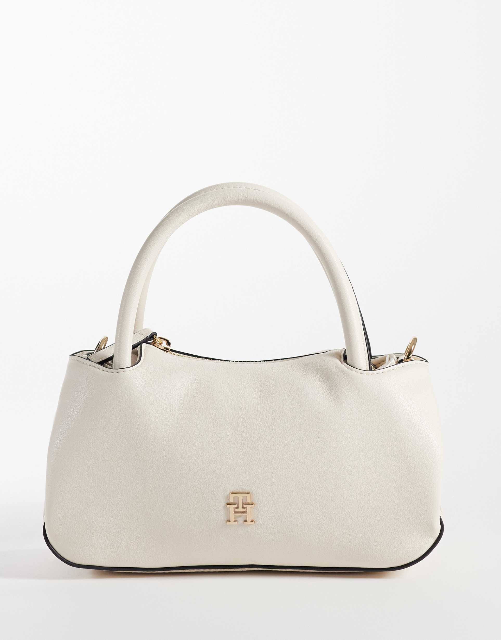tommy hilfiger logo tape strap mini bag in soft cream